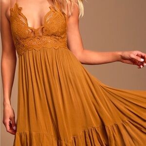 Free People FP One Adella Slip Dress, Mustard Yellow, Size XS